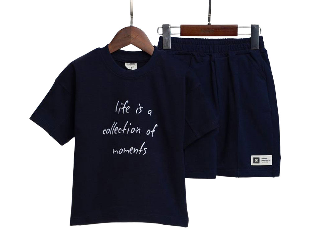 تیشرت و شلوارک نوزاد و کودک رنگ سرمه ای طرح گلدوزی شده life بشیر bashir