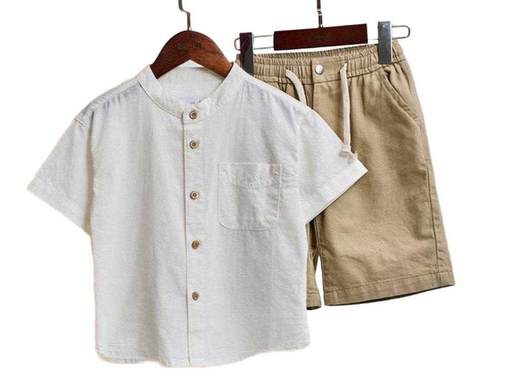 شومیز و شلوارک کتان رنگ کرم نوزاد و کودک بشیر bashir