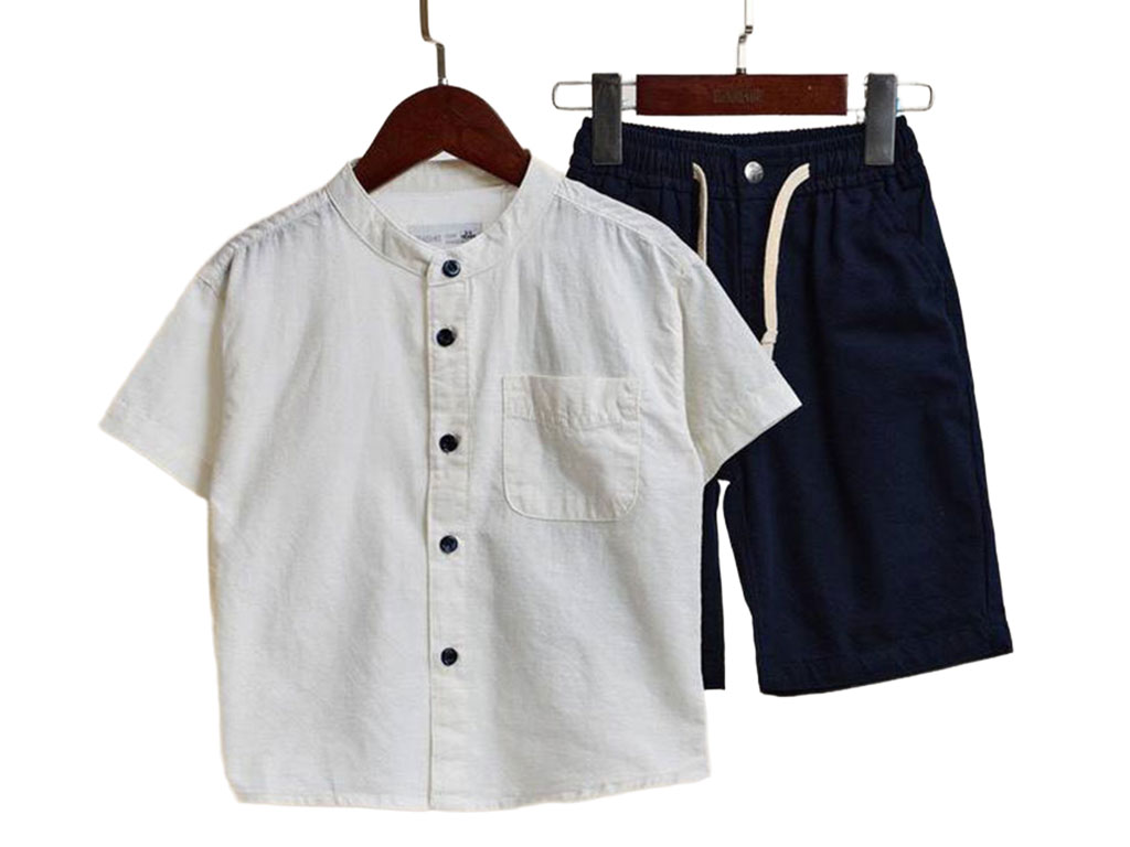 شومیز و شلوارک کتان رنگ سرمه ای نوزاد و کودک بشیر bashir