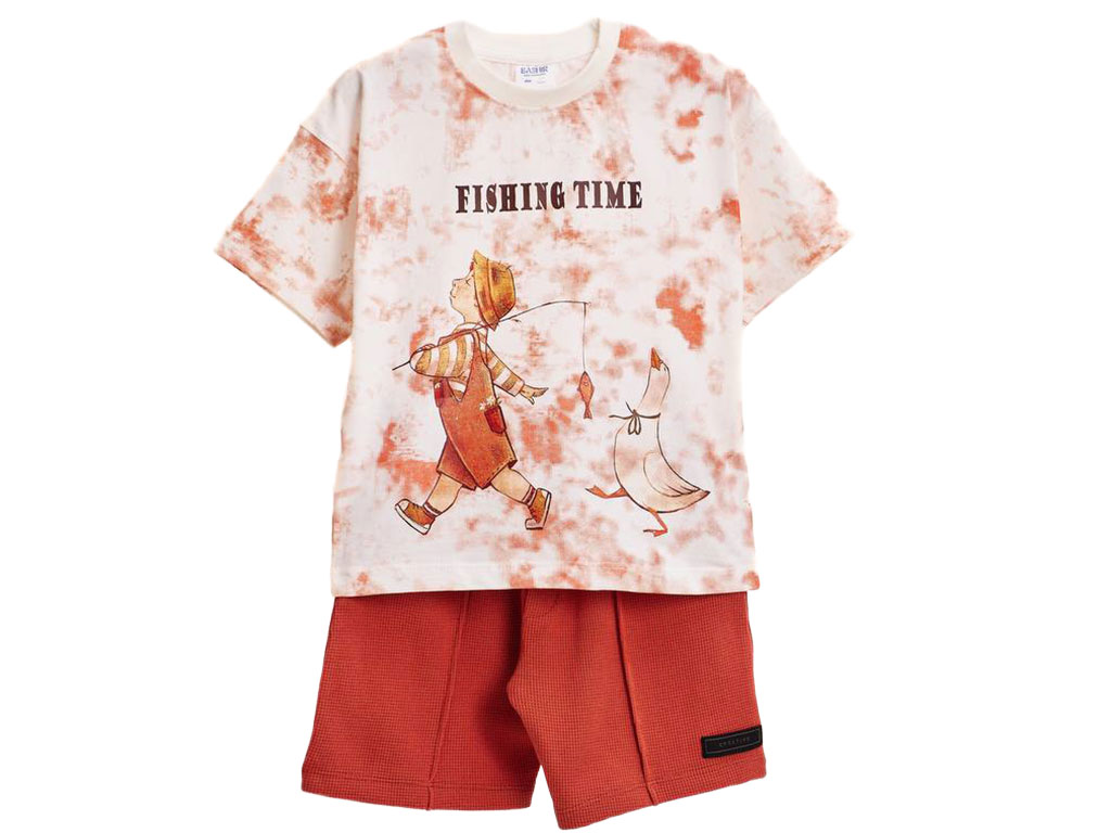 تیشرت و شلوارک نوزاد و کودک طرح کودک ماهی گیر بشیر bashir