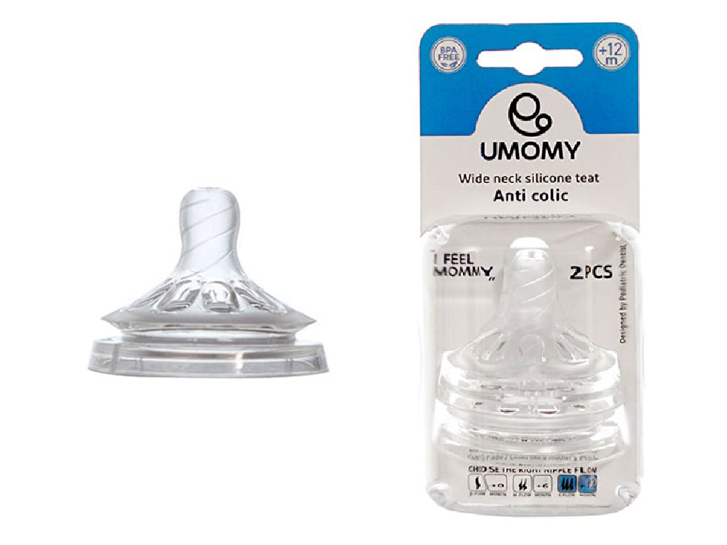 سر شیشه شیر آنتی کولیک دهانه عریض دو عددی 3 قطره سایز +12 ماه یومامی umomy
