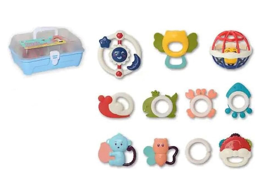 ست جغجغه و دندانگیر نوزادی 10 عددی مدل صندوقی سایز بزرگ  Baby Rattle