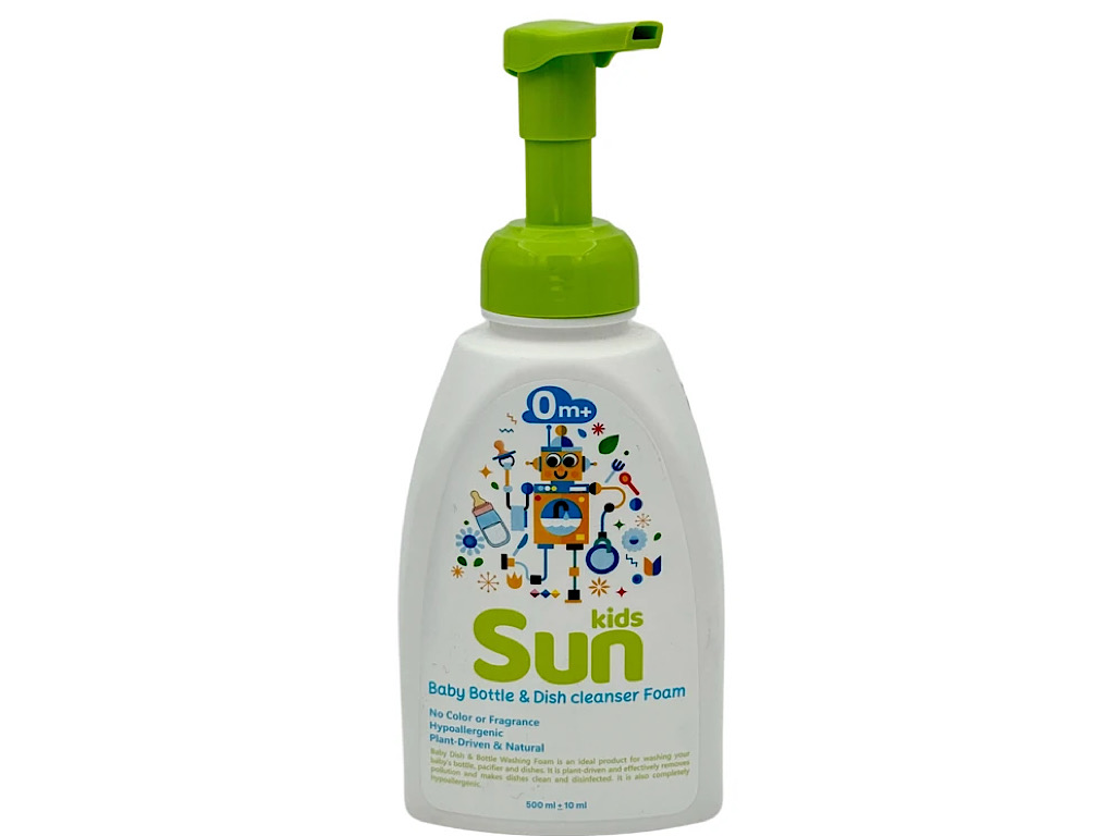 فوم شستشوی شیشه شیر و ظروف کودک 500 میلی لیتر پمپی SUN KIDS