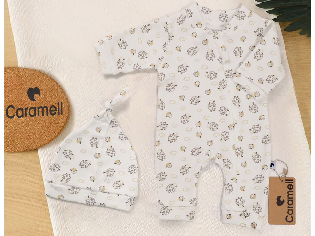 سرهمی نوزادی کلاه دار طرح ببعی کارامل caramell