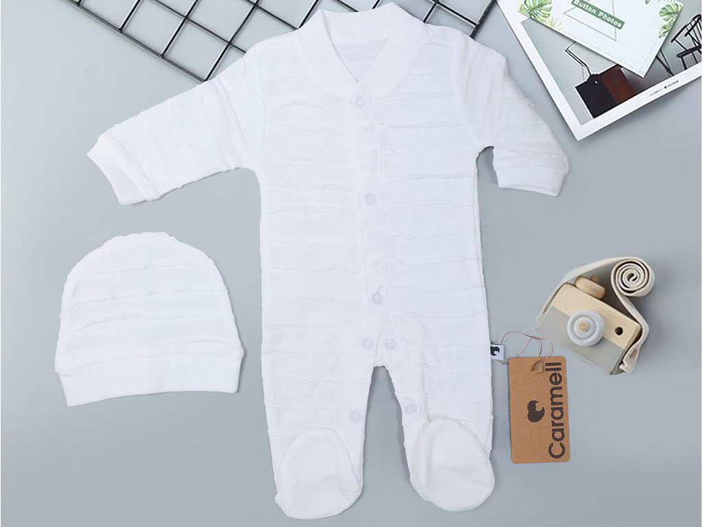 سرهمی نوزادی جوراب و کلاه دار  شیری رنگ کارامل caramell