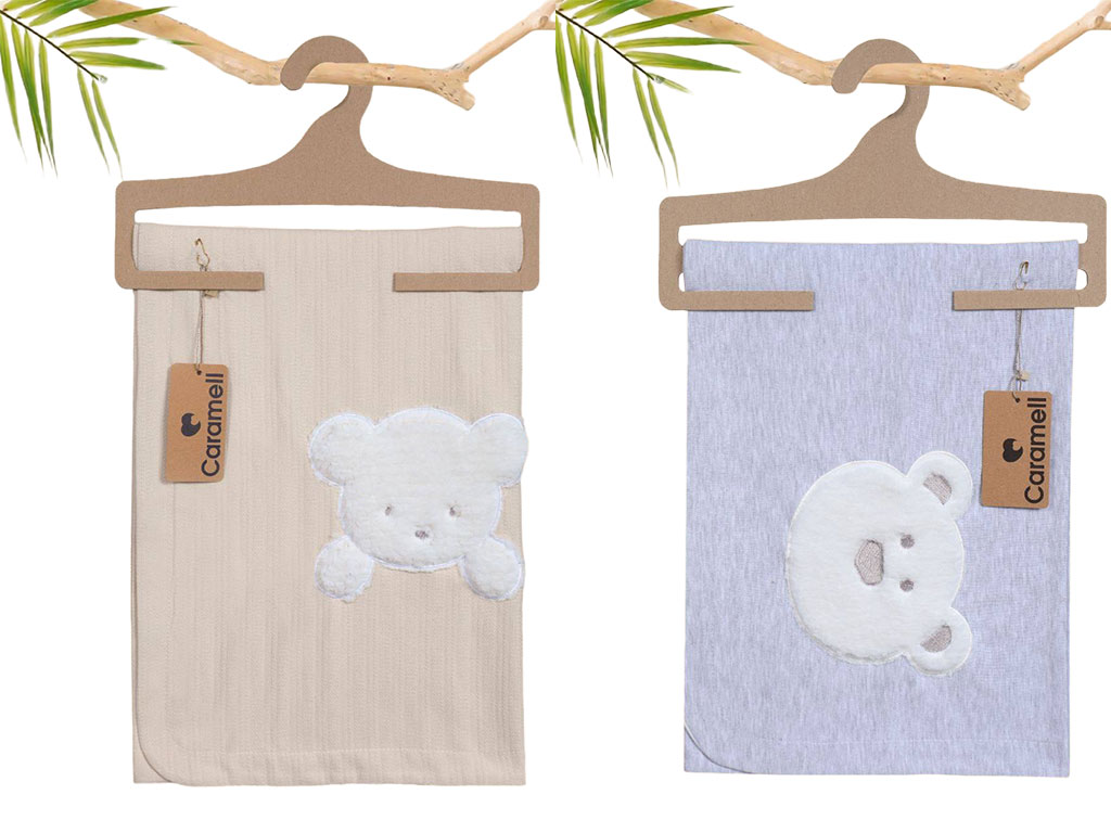 پتو کلاه دار نوزادی طرح برجسته خرس کارامل caramell