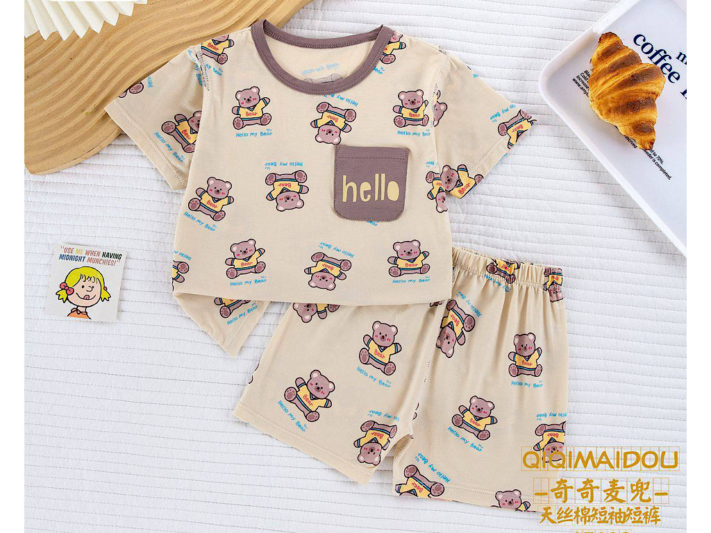 تیشرت و شلوارک راحتی نسکافه ای  طرح تدی