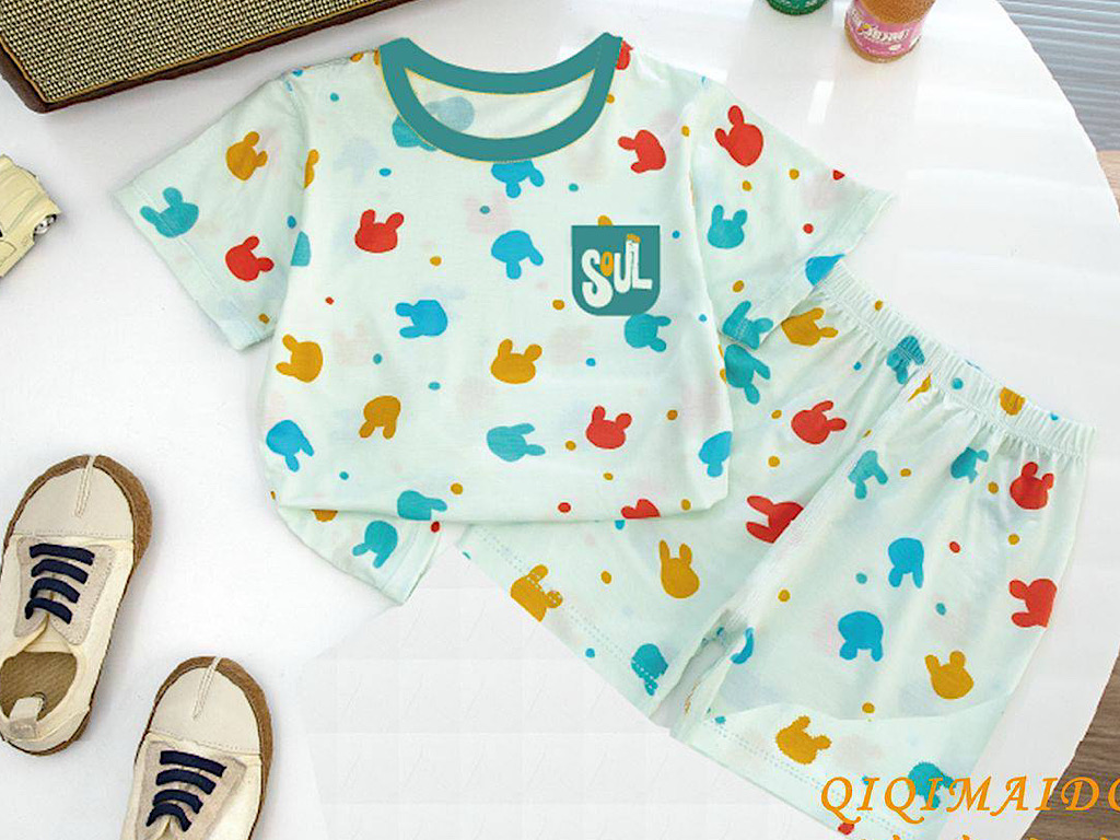 تیشرت و شلوارک راحتی سبزآبی طرح سر میکی موس