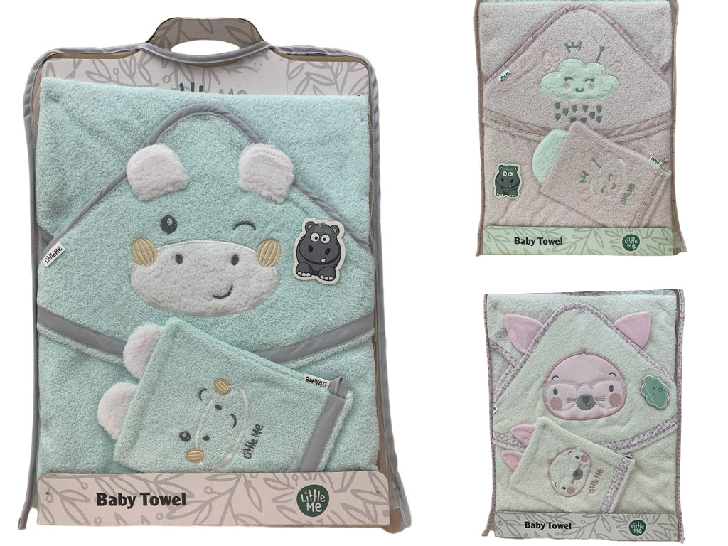 ست حوله کلاهدار و لیف نوزادی دخترانه لیتل می little me