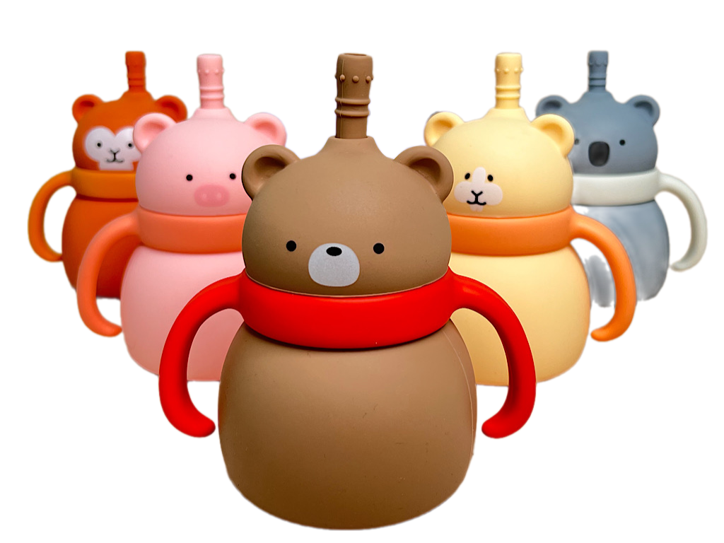 لیوان سیلیکونی نی دار و دسته دار عروسکی