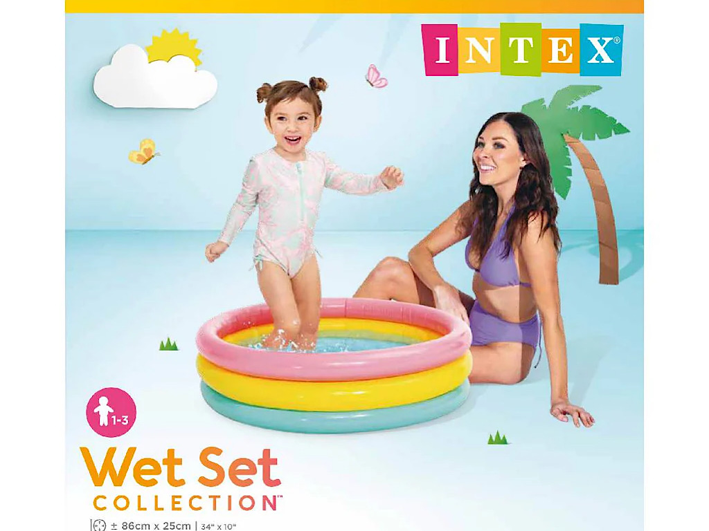 استخر بادی کودک سه رنگ اینتکس intex در اندازه 25*86 سانتی متر