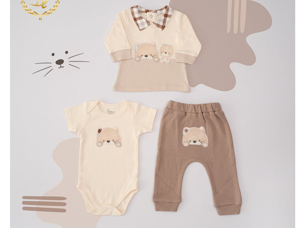 ست 3 تکه بیمارستانی نوزادی با طرح  گربه جهار خانه دانالو Danaloo