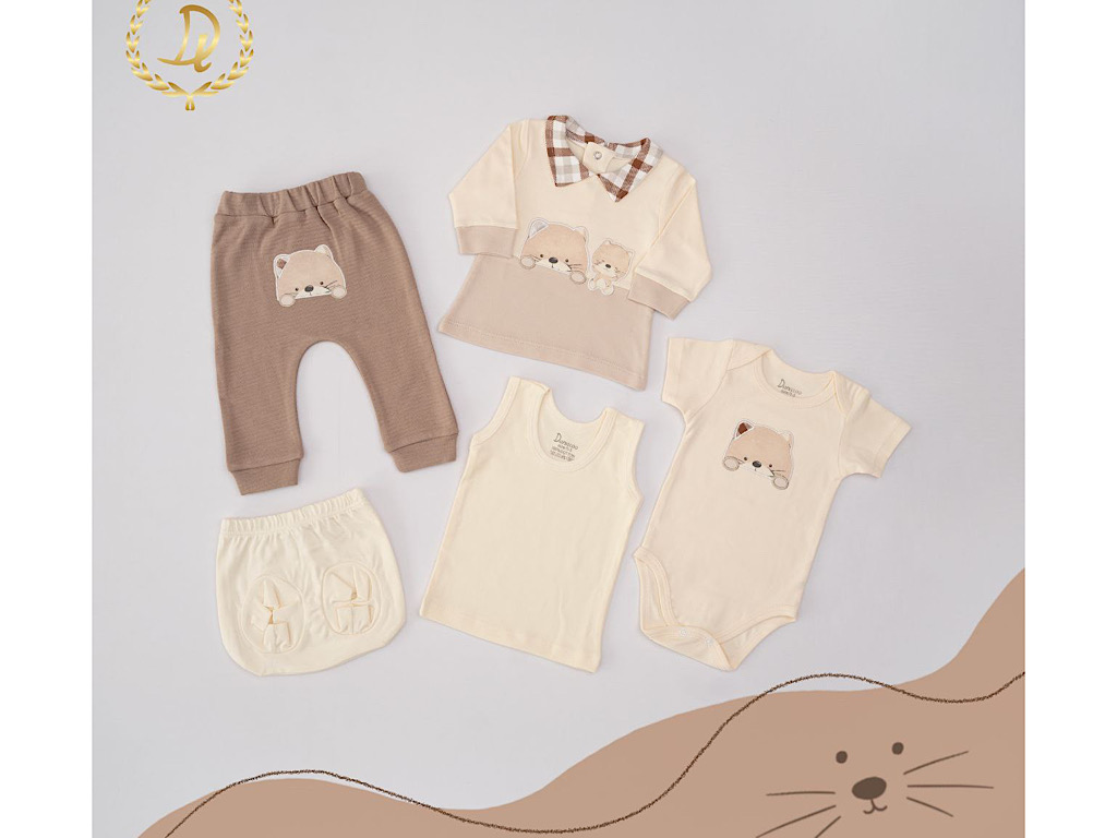 ست بیمارستانی نوزادی پسرانه 5 تکه طرح گربه دانالو Danaloo