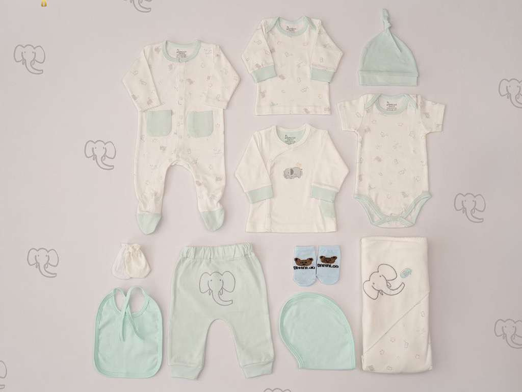 ست بیمارستانی 13 تکه نوزادی طرح فیل نقاشی دانالو Danaloo