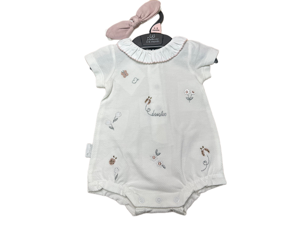 رامپر و تل نوزادی گلدوزی شده طرح گل و پروانه دانالو