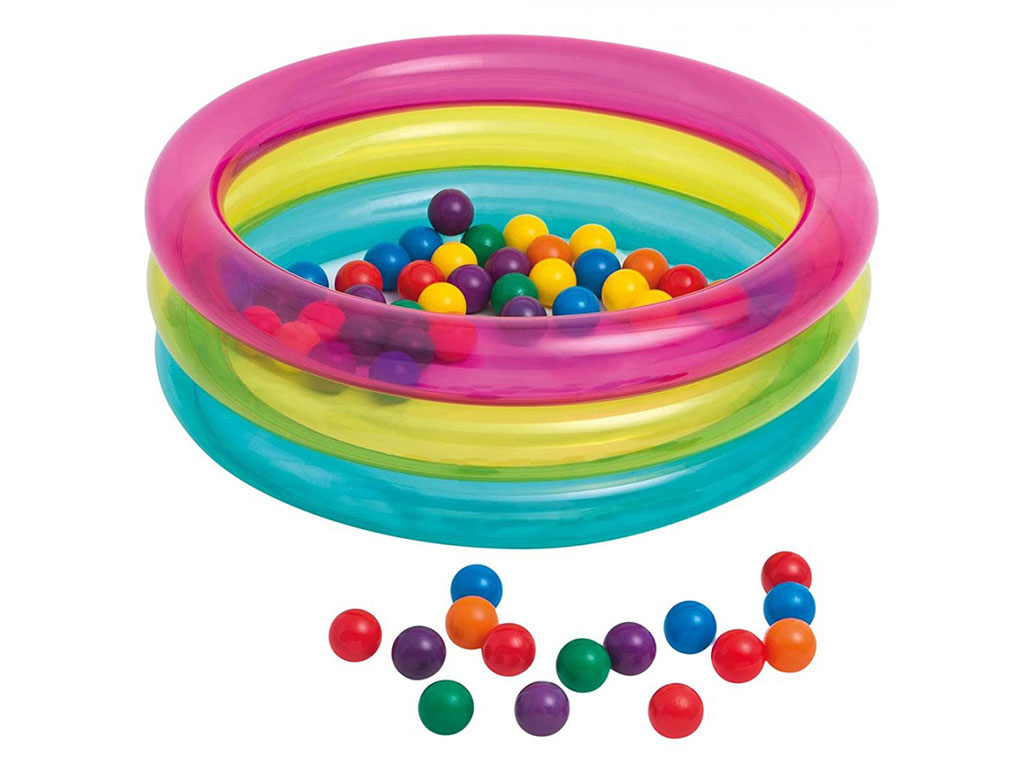 استخر بادی سه رنگ و توپ اینتکس intex در اندازه 25*86 سانتی متر
