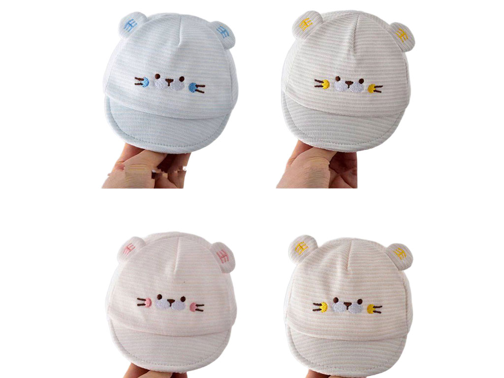 کلاه لبه دار نوزادی طرح گلدوزی شده (دور سر 36cm)