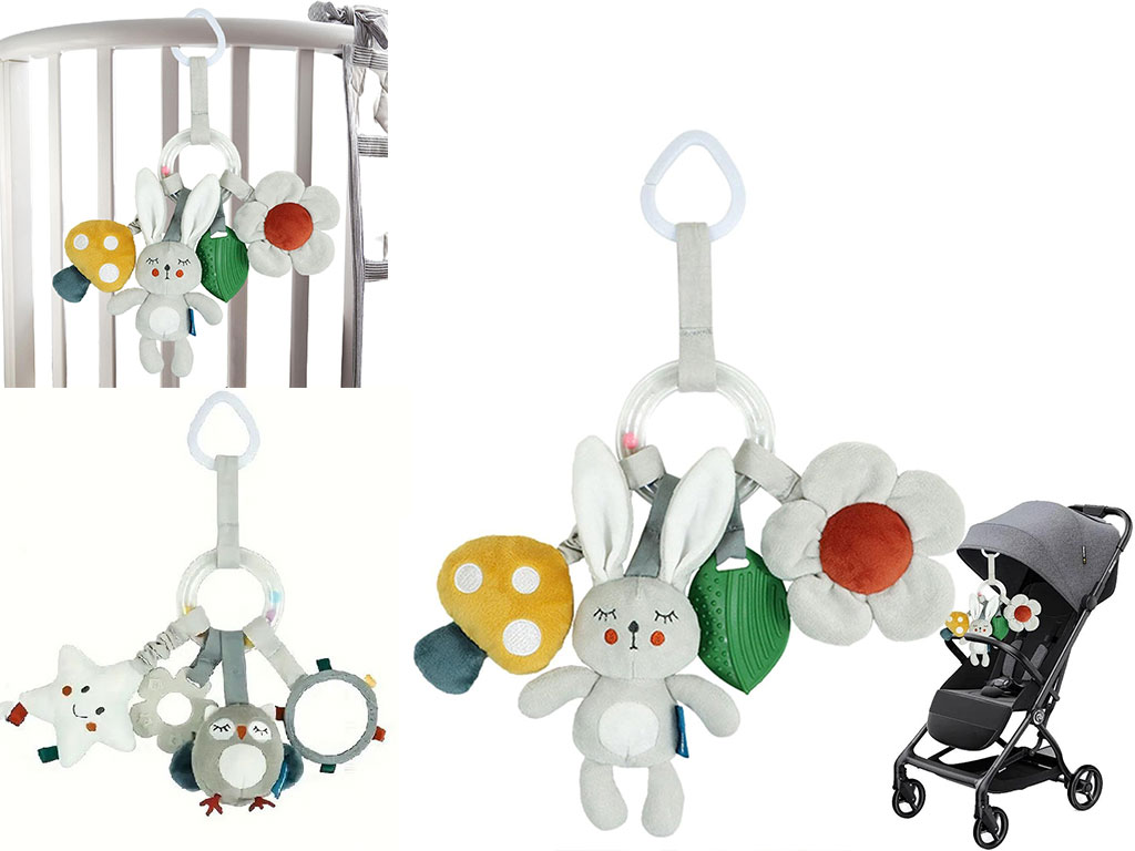 آویز تخت و کریر جغجغه ای و دندانگیر دار نوزادی طرح حیوانات آی پینکی Aipinqi