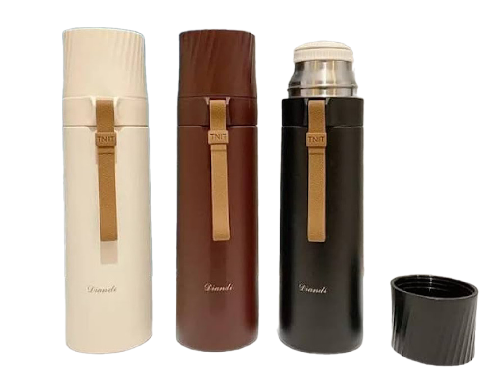 فلاسک دکمه  فشاری داخل استیل 500 میلی لیتر به همراه بند دستی سیلیکونی  diandi