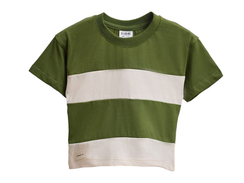 تیشرت نوزاد و کودک دو رنگ کرم-سبز بشیر bashir