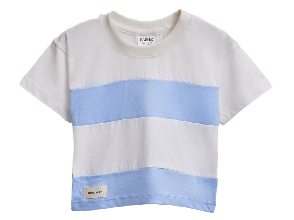 تیشرت نوزاد و کودک دو رنگ سفید-آبی بشیر bashir