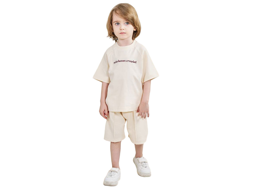 تیشرت و شلوارک نوزاد و کودک رنگ نباتی طرح کلمات انگلیسی بشیر BASHIR