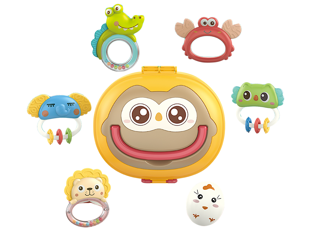 ست جغجغه و دندانگیر صندوقی طرح میمون نوزادی 6 عددی ibi irn