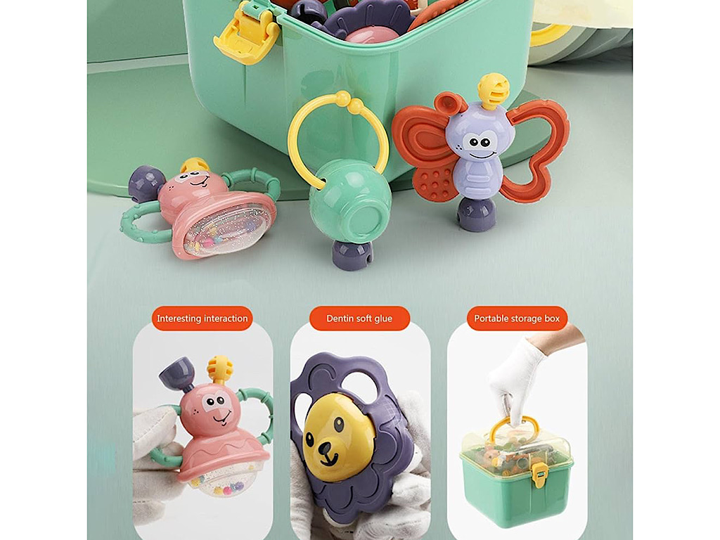 ست جغجغه و دندانگیر نوزادی 10 عددی مدل صندوقی Baby Rattle