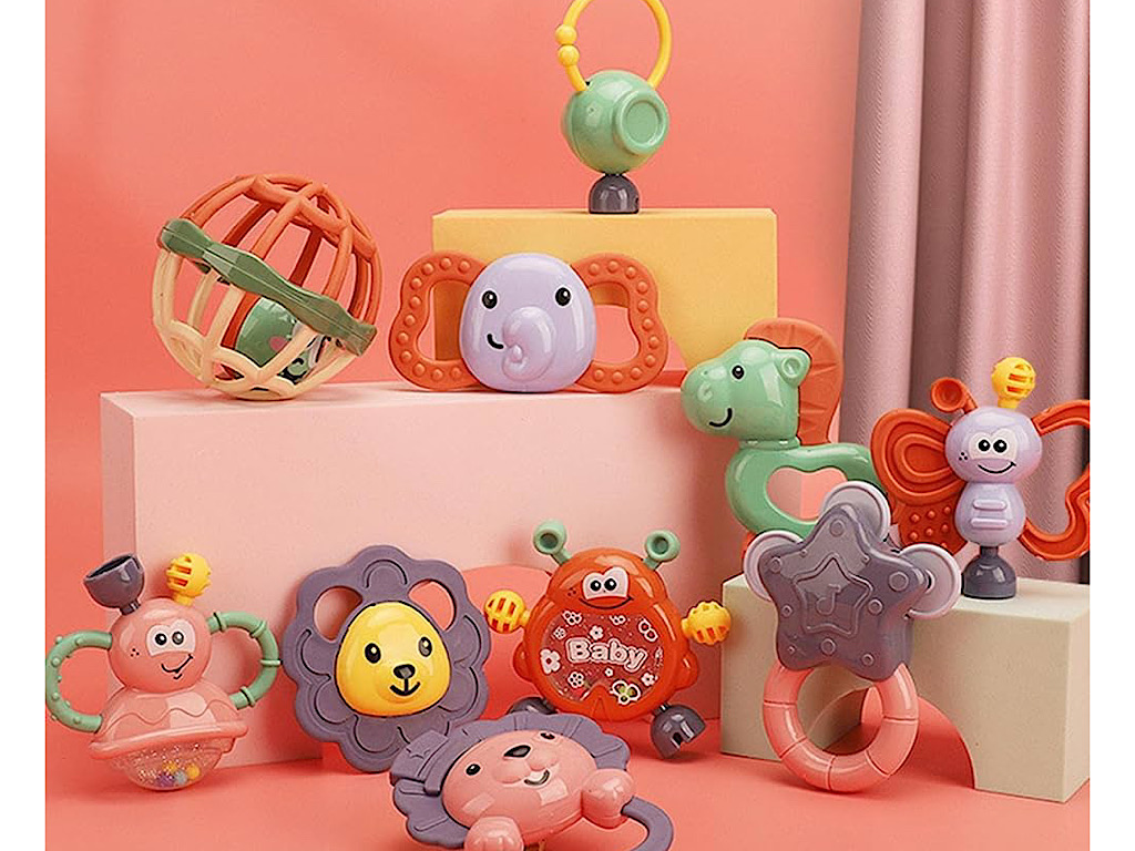ست جغجغه و دندانگیر نوزادی 10 عددی مدل صندوقی Baby Rattle