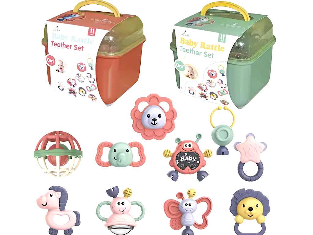 ست جغجغه و دندانگیر نوزادی 9  عددی مدل صندوقی Baby Rattle
