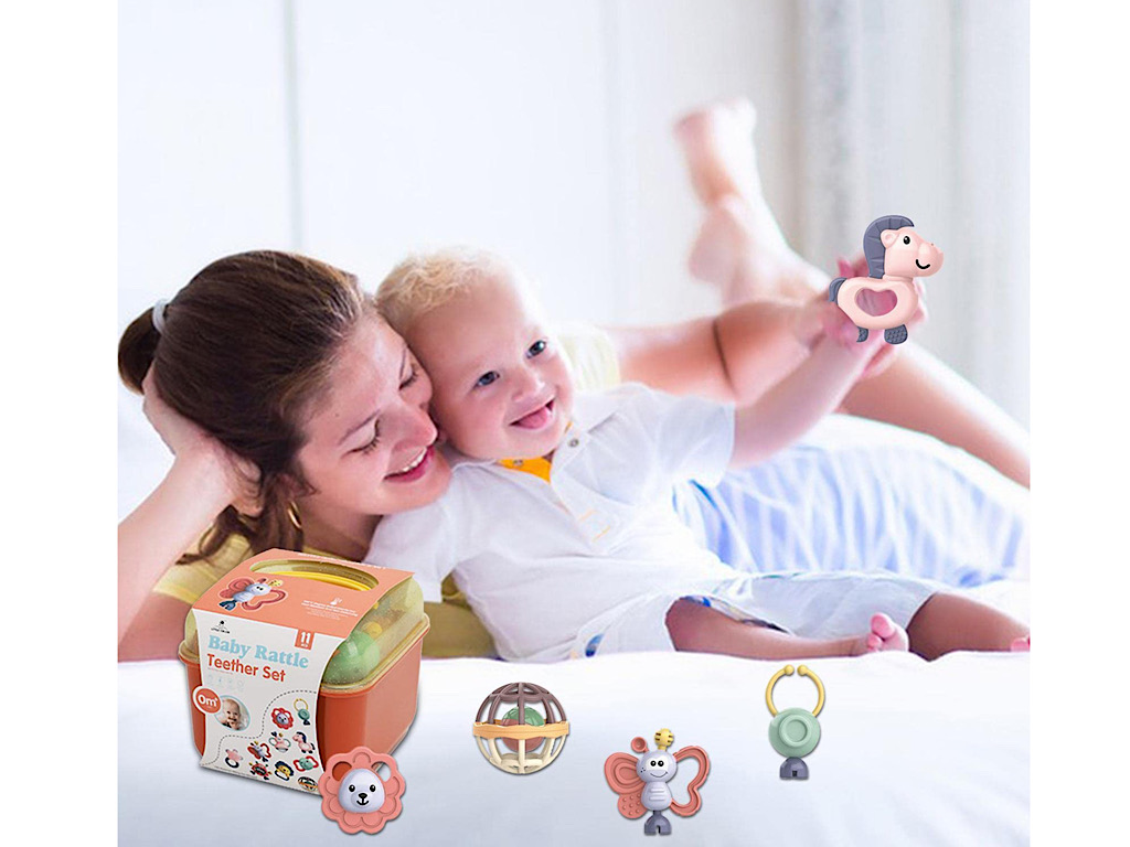 ست جغجغه و دندانگیر نوزادی 10 عددی مدل صندوقی Baby Rattle