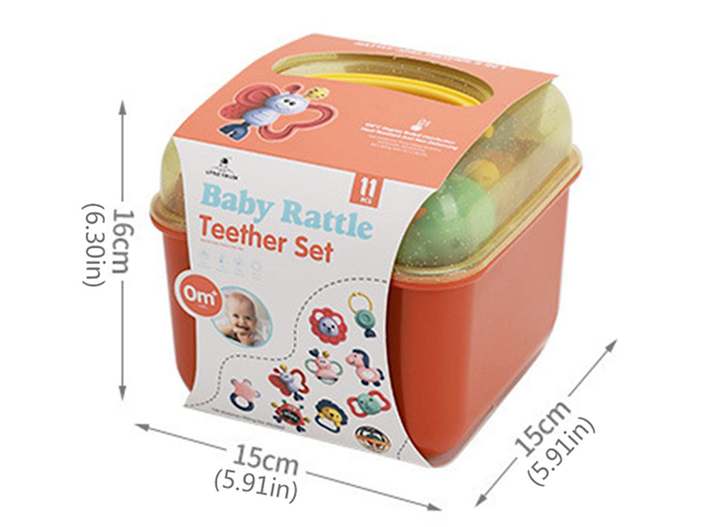 ست جغجغه و دندانگیر نوزادی 10 عددی مدل صندوقی Baby Rattle