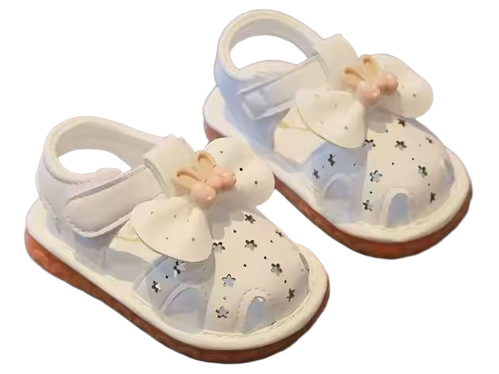 کفش سوتی و جغجغه ای نوزادی رنگ سفید طرح پاپیون خرگوشی