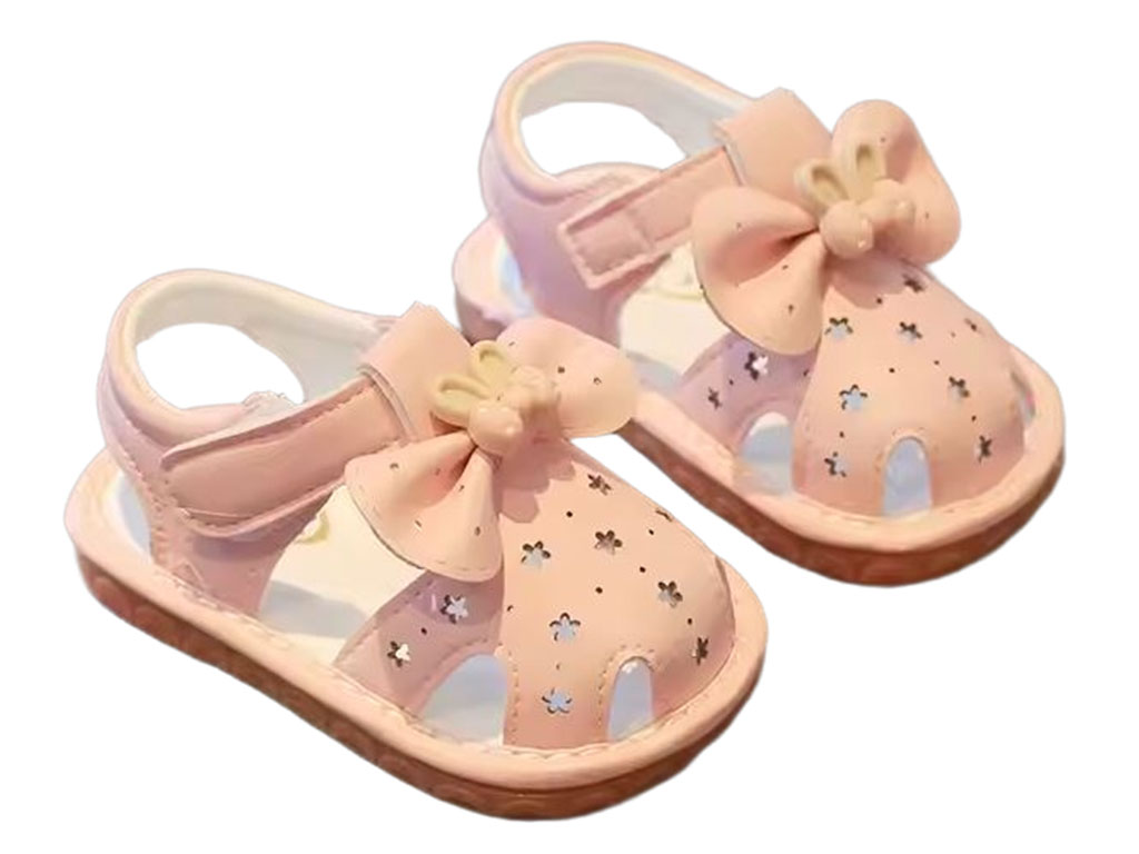 کفش سوتی و جغجغه ای نوزادی رنگ صورتی طرح پاپیون خرگوشی