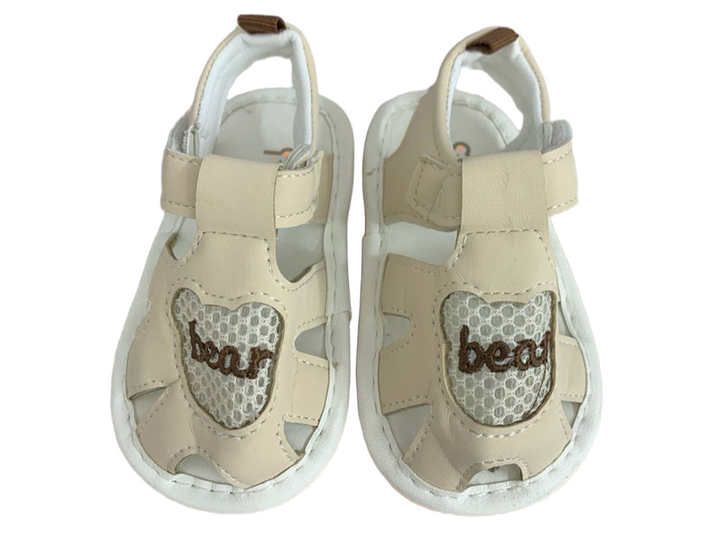 کفش سوتی و جغجغه ای نوزادی رنگ کرم طرح BEAR