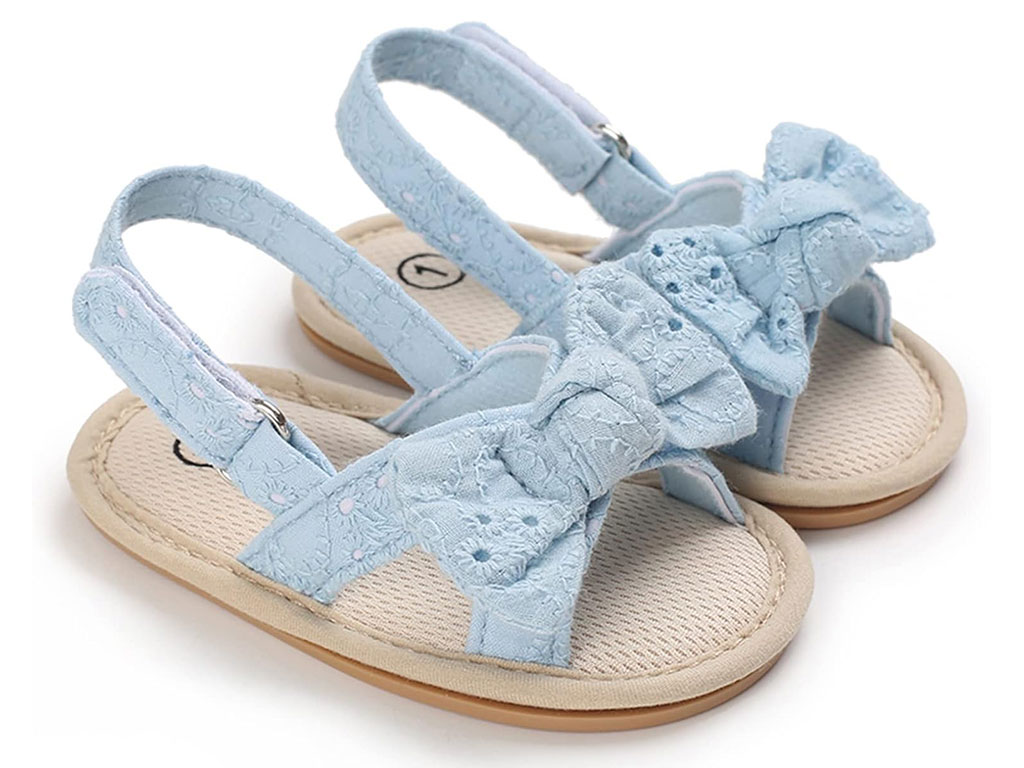 پاپوش استپ دار نوزادی مدل صندل با پاپیون آبی