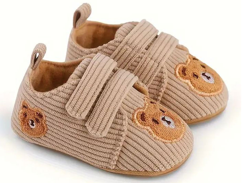 پاپوش استپ دار نوزادی مخمل کبریتی طرح تدی رنگ نسکافه ای