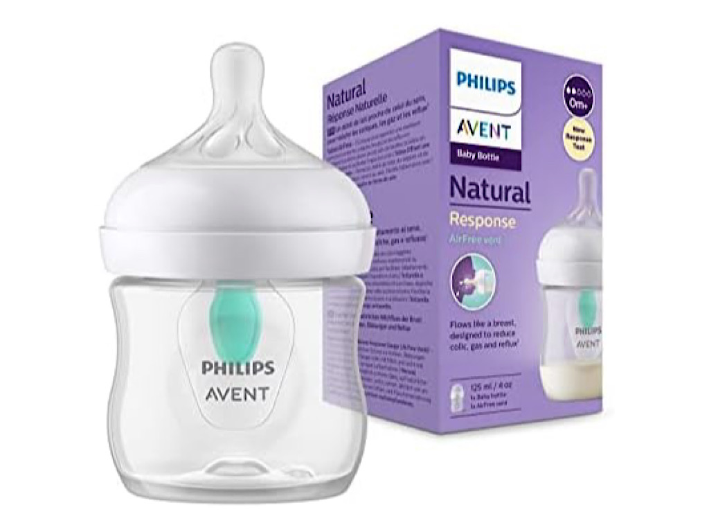شیشه شیر سوپاپ دار  نوزادی بدو تولد به بالا 2 قطره مدل نچرال Natural ظرفیت 125میلی لیتر philips avent فیلیپس اونت