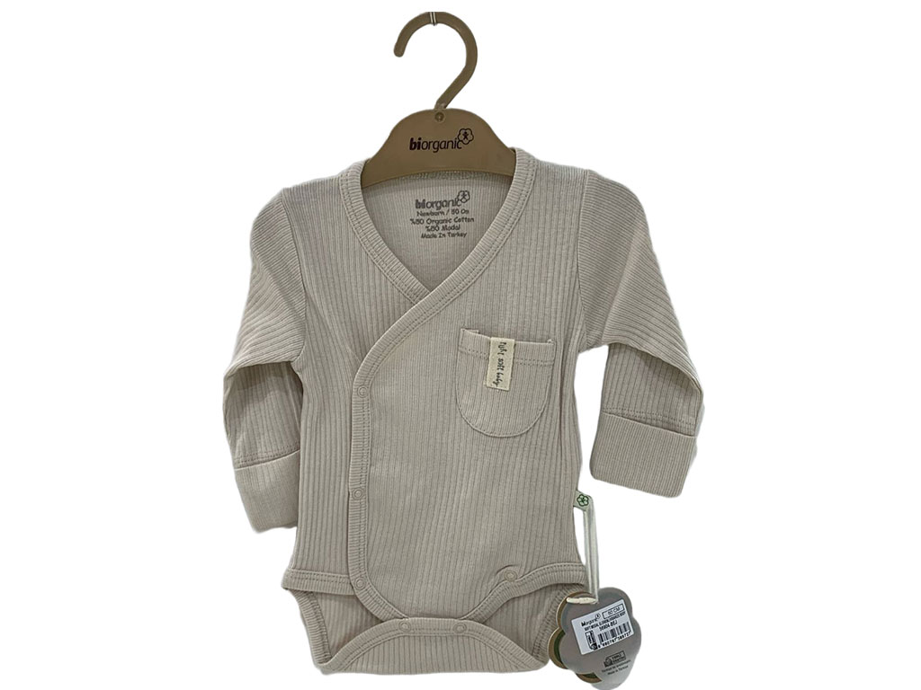 بادی آستین بلند نوزادی رنگ کرم بیرگانیک BIORGANIC