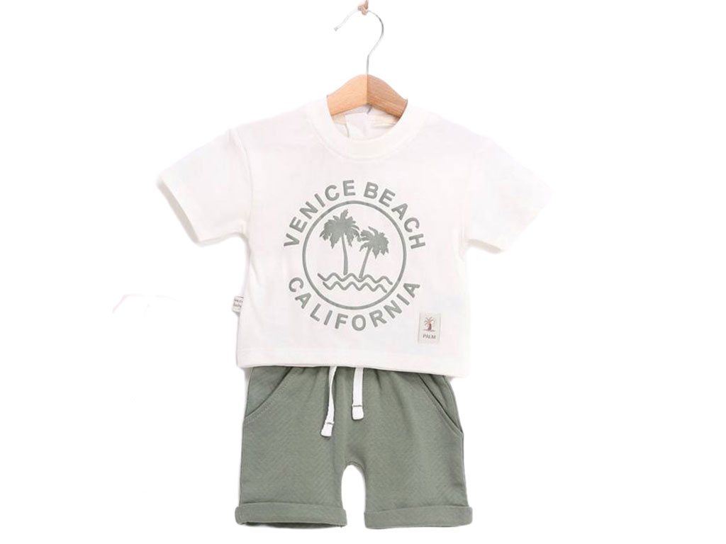 بلوز و شلواک نوزاد و کودک رنگ سفید-سبز طرح نخل آی نور بیبی Inoor baby