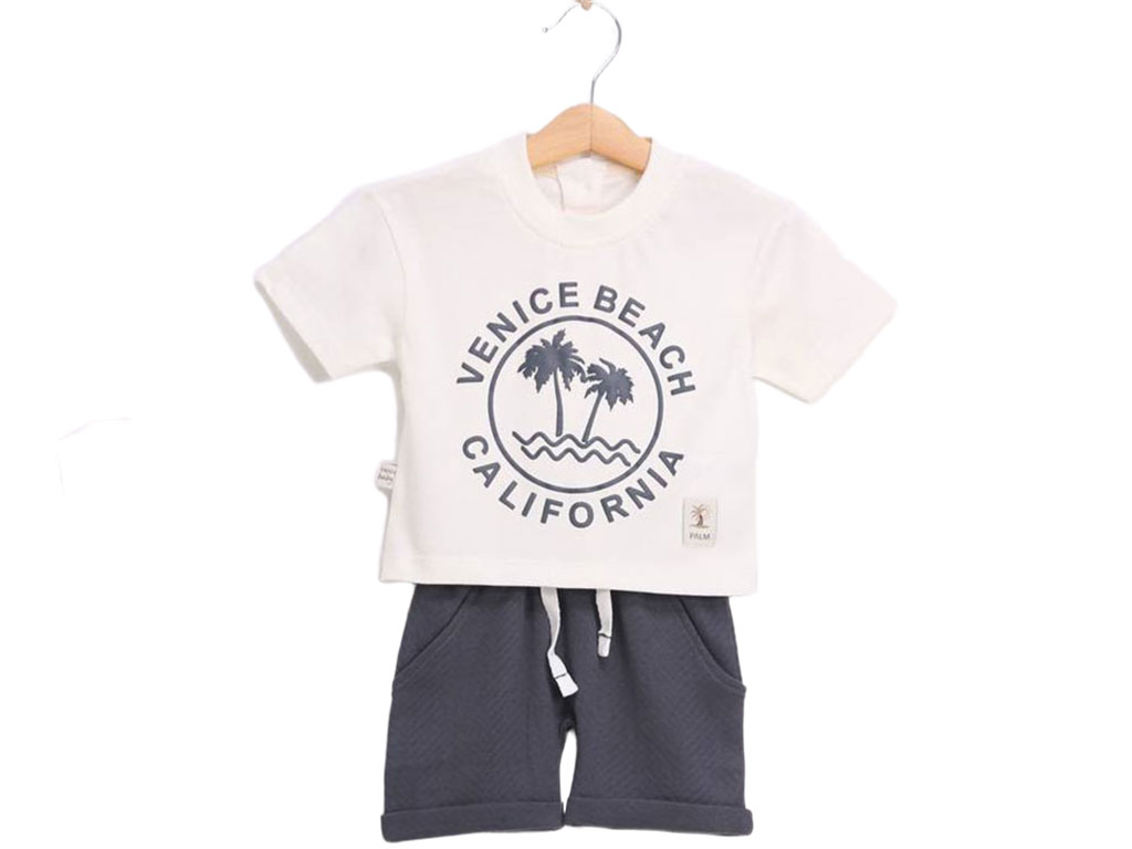 بلوز و شلواک نوزاد و کودک رنگ سفید-دودی طرح نخل آی نور بیبی Inoor baby