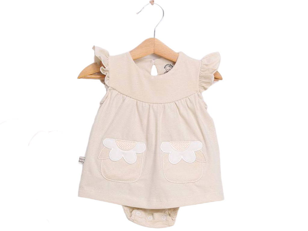 سارافون بادی نوزاد و کودک رنگ کرم روشن طرح گل های تکه دوزی شده آی نور بیبی inoor baby