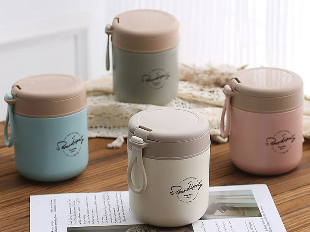 فلاسک غذا داخل استیل حجم 430 میل به همراه قاشق تاشو و بند سیلیکونی