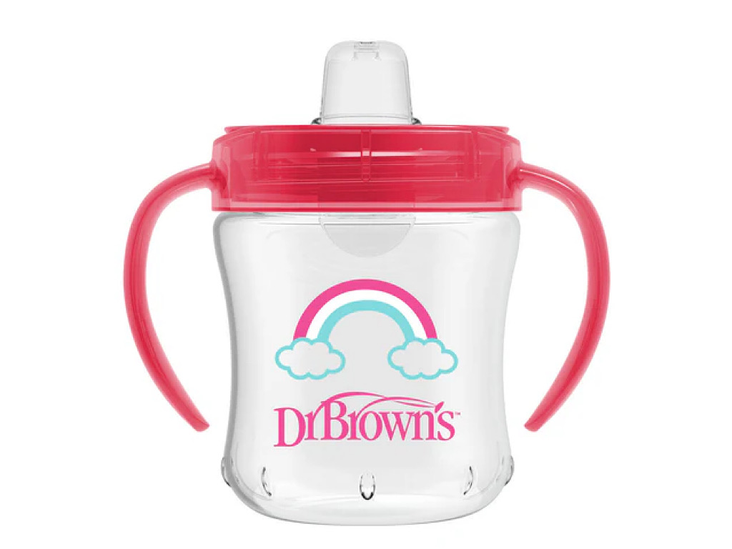 لیوان دسته دار نوزادی بالای6 ماه حجم 180 میلی لیتر طرح دار دکتر براون Dr Browns