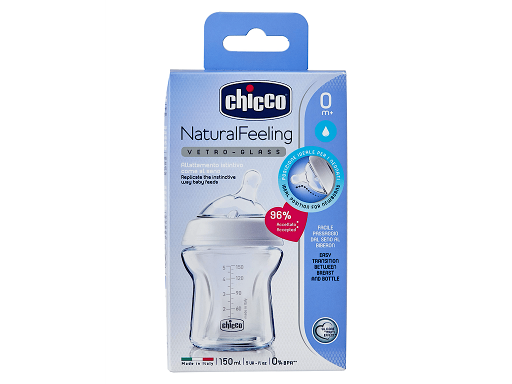شیشه شیر پیرکس نوزادی آنتی کولیک 150 میلی لیتر از بدو تولد مدل  نچرال فیلینگ Natural Feeling چیکو chicco