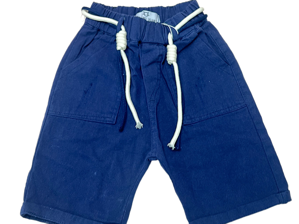 شلوارک کمرکش کتان رنگ سرمه ای بامشی Bamshi