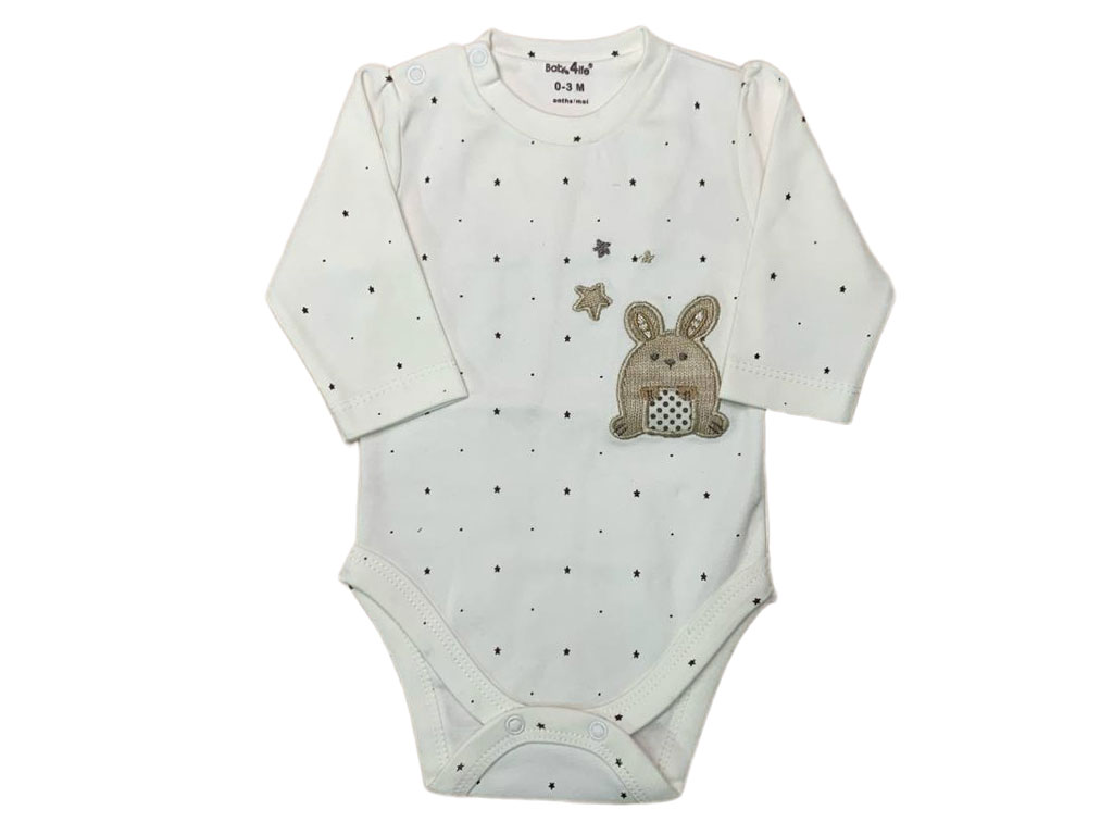 بادی آستین بلند نوزادی دخترانه طرح خرگوش گلدوزی شده baby 4 life