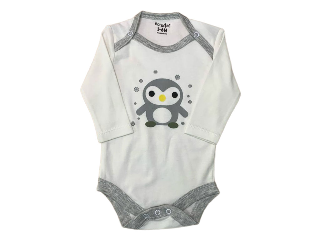 بادی آستین بلند نوزادی طرح پنگوئن baby 4 life