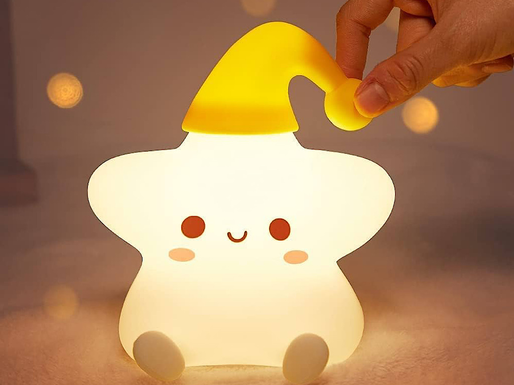 چراغ خواب سیلیکونی، لمسی و شارژی طرح ستاره کلاه دار