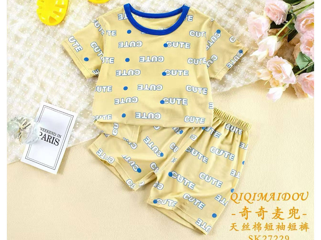 تیشرت و شلوارک راحتی زرد خردلی رنگ طرح CUTE